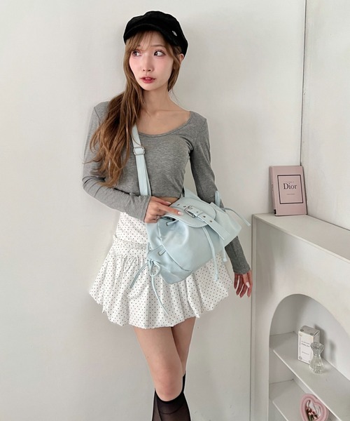 Loueme(ルエム)の「【500mlペットボトル収納可】サイドリボンベルトナイロンショルダーバッグ(ショルダーバッグ・レディース・ライトブルー/ピンク/アイボリー/ブラック・FREE)」の16枚目の写真