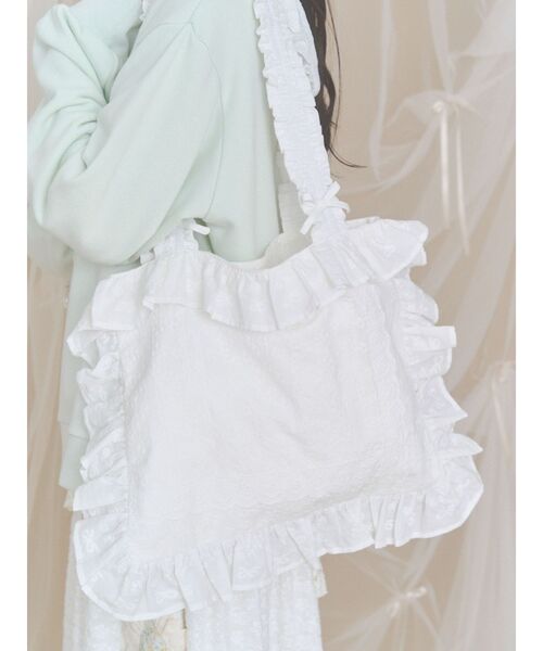 merry jenny(メリージェニー)の「レースデコラティブトートbag(トートバッグ・レディース・チャコールグレー/オフホワイト・FREE)」の6枚目の写真