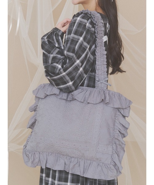 merry jenny(メリージェニー)の「レースデコラティブトートbag(トートバッグ・レディース・チャコールグレー/オフホワイト・FREE)」の2枚目の写真