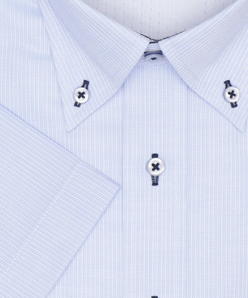 TOKYO SHIRTS（トウキョウシャツ）の「【Layered Cool】【吸水速乾】 形態安定ノンアイロン ボタンダウン 半袖ビジネスワイシャツ（ビジネスシャツ・メンズ・ブルー・首回り37cm/首回り39cm/首回り41cm/首回り42cm/首回り43cm）」の3枚目の写真