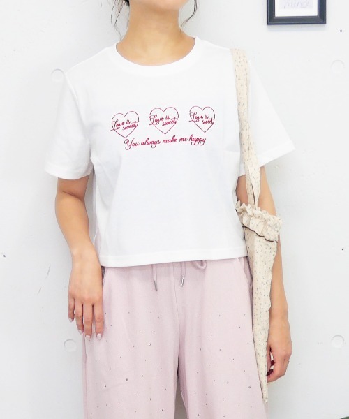 FUN（ファン）の「ハートパールT（Tシャツ/カットソー・レディース・ネイビー/ピンク/オフホワイト・FREE）」の2枚目の写真