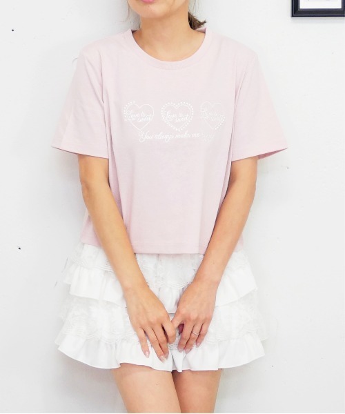 FUN（ファン）の「ハートパールT（Tシャツ/カットソー・レディース・ネイビー/ピンク/オフホワイト・FREE）」の3枚目の写真