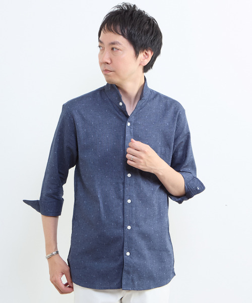 MEN'S MELROSE(メンズメルローズ)の「クールマックスリネンワンピースカラー7分袖シャツ(シャツ/ブラウス・メンズ・ネイビー/ブルー/ベージュ・3/4/2)」の2枚目の写真