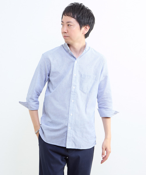 MEN'S MELROSE(メンズメルローズ)の「クールマックスリネンワンピースカラー7分袖シャツ(シャツ/ブラウス・メンズ・ネイビー/ブルー/ベージュ・3/4/2)」の3枚目の写真