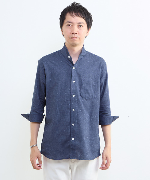 MEN'S MELROSE(メンズメルローズ)の「クールマックスリネンワンピースカラー7分袖シャツ(シャツ/ブラウス・メンズ・ネイビー/ブルー/ベージュ・3/4/2)」の15枚目の写真