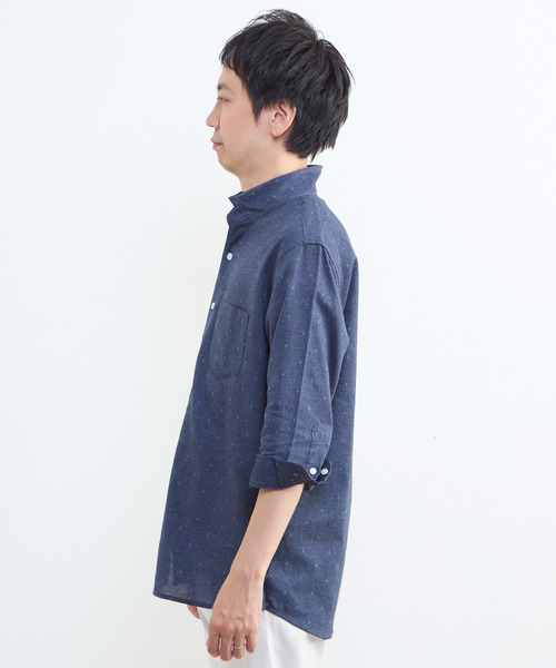 MEN'S MELROSE(メンズメルローズ)の「クールマックスリネンワンピースカラー7分袖シャツ(シャツ/ブラウス・メンズ・ネイビー/ブルー/ベージュ・3/4/2)」の16枚目の写真