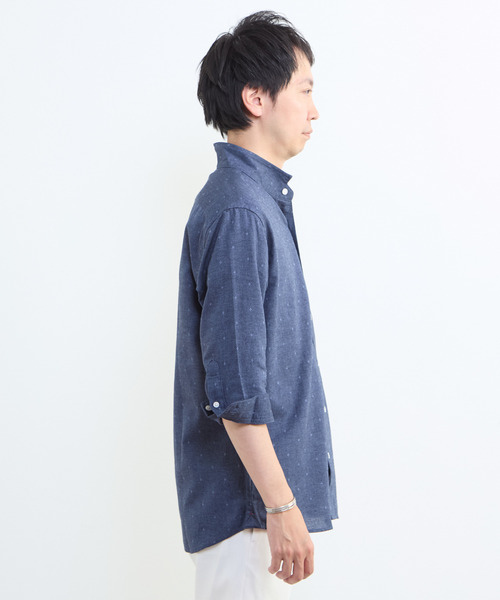 MEN'S MELROSE(メンズメルローズ)の「クールマックスリネンワンピースカラー7分袖シャツ(シャツ/ブラウス・メンズ・ネイビー/ブルー/ベージュ・3/4/2)」の18枚目の写真