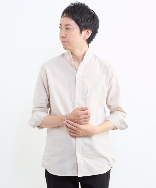 MEN'S MELROSE(メンズメルローズ)の「クールマックスリネンワンピースカラー7分袖シャツ(シャツ/ブラウス・メンズ・ネイビー/ブルー/ベージュ・3/4/2)」の4枚目の写真