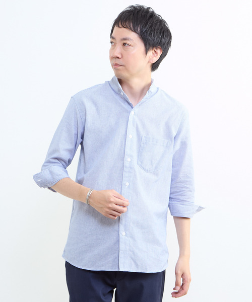 MEN'S MELROSE(メンズメルローズ)の「クールマックスリネンワンピースカラー7分袖シャツ(シャツ/ブラウス・メンズ・ネイビー/ブルー/ベージュ・3/4/2)」の8枚目の写真