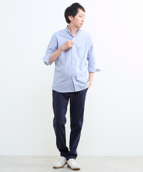 MEN'S MELROSE(メンズメルローズ)の「クールマックスリネンワンピースカラー7分袖シャツ(シャツ/ブラウス・メンズ・ネイビー/ブルー/ベージュ・3/4/2)」の9枚目の写真