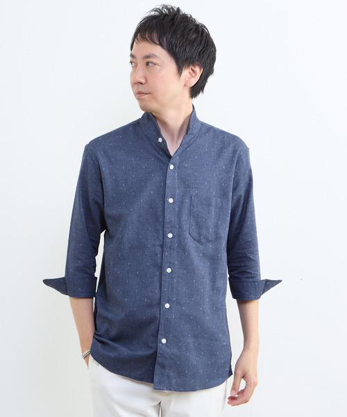 MEN'S MELROSE(メンズメルローズ)の「クールマックスリネンワンピースカラー7分袖シャツ(シャツ/ブラウス・メンズ・ネイビー/ブルー/ベージュ・3/4/2)」の11枚目の写真