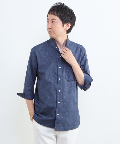 MEN'S MELROSE(メンズメルローズ)の「クールマックスリネンワンピースカラー7分袖シャツ(シャツ/ブラウス・メンズ・ネイビー/ブルー/ベージュ・3/4/2)」の12枚目の写真