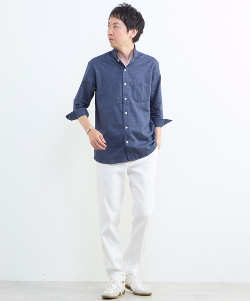 MEN'S MELROSE(メンズメルローズ)の「クールマックスリネンワンピースカラー7分袖シャツ(シャツ/ブラウス・メンズ・ネイビー/ブルー/ベージュ・3/4/2)」の14枚目の写真