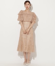 ラメボタニカルレースレイヤードドレス（ドレス）｜AND COUTURE
