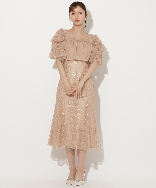 AND COUTURE(アンドクチュール)の「チュールフリルブラウス×レースキャミソールドレス(ドレス・レディース・ピンク/ネイビー/ブラック・FREE)」の1枚目の写真