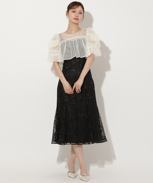 AND COUTURE(アンドクチュール)の「チュールフリルブラウス×レースキャミソールドレス(ドレス・レディース・ピンク/ネイビー/ブラック・FREE)」の2枚目の写真
