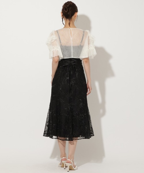 AND COUTURE(アンドクチュール)の「チュールフリルブラウス×レースキャミソールドレス(ドレス・レディース・ピンク/ネイビー/ブラック・FREE)」の4枚目の写真
