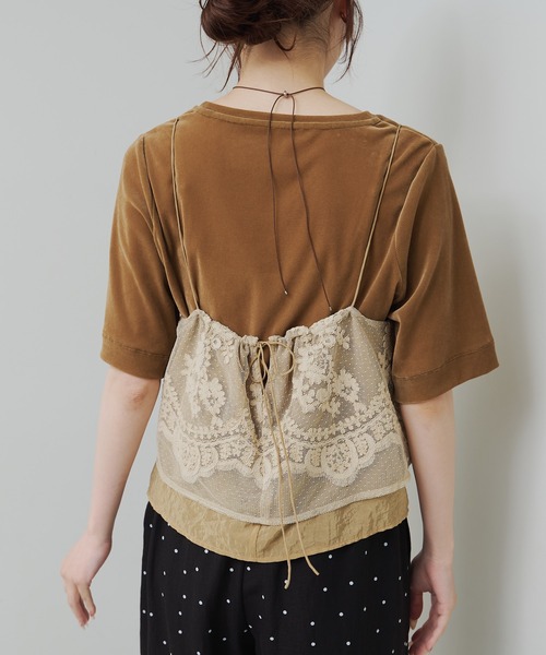 PUAL CE CIN(ピュアルセシン)の「ドットチュール刺繍 キャミソールブラウス(キャミソール・レディース・ベージュ/ブラック・FREE)」の4枚目の写真