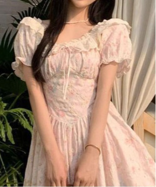 ＆soiree（アンドソワレ）の「クルーネックレース花柄半袖ワンピース（ワンピース・レディース・ピンク・X-LARGE/LARGE/MEDIUM/SMALL）」の4枚目の写真