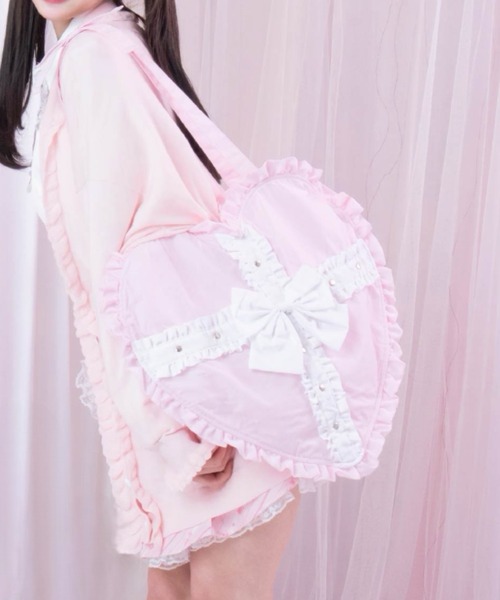 mine by LAFARY(マインバイラファリー)の「《ビビちゃん×mine》ハートクロストートバッグ(トートバッグ・レディース・ピンク/ブラック・FREE)」の1枚目の写真