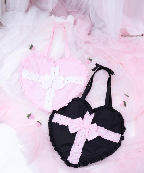 mine by LAFARY(マインバイラファリー)の「《ビビちゃん×mine》ハートクロストートバッグ(トートバッグ・レディース・ピンク/ブラック・FREE)」の3枚目の写真