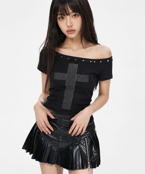 .KOM(ドットコム)の「『.KOM/ドットケーオーエム』クロスラインストーン TEE【GC】(Tシャツ/カットソー・レディース・ブラック・M)」の3枚目の写真