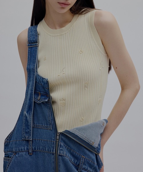 Ameri(アメリ)の「MEDI FRUIT RIB KNIT TANK(タンクトップ・レディース・クリーム/ライトブルー/ブラック・FREE)」の2枚目の写真