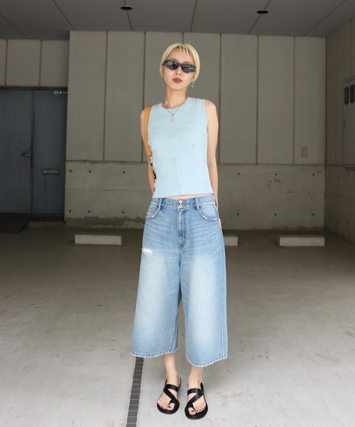 Ameri(アメリ)の「MEDI FRUIT RIB KNIT TANK(タンクトップ・レディース・クリーム/ライトブルー/ブラック・FREE)」の15枚目の写真