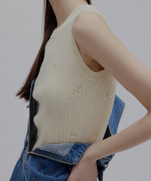 Ameri(アメリ)の「MEDI FRUIT RIB KNIT TANK(タンクトップ・レディース・クリーム/ライトブルー/ブラック・FREE)」の8枚目の写真