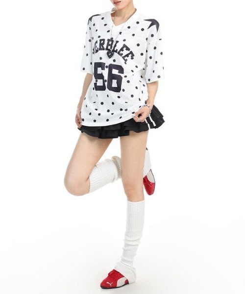 lilful（リルフル）の「【26年春夏新作】ドット柄 ナンバリングロゴ メッシュゲームシャツ（Tシャツ/カットソー・レディース・ホワイト・M/L）」の15枚目の写真