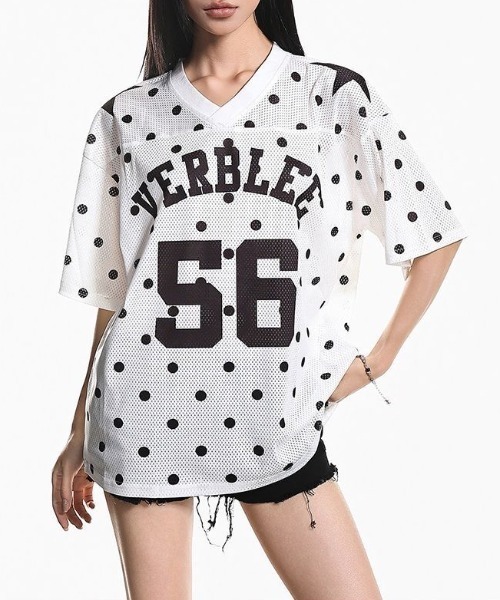 lilful（リルフル）の「【26年春夏新作】ドット柄 ナンバリングロゴ メッシュゲームシャツ（Tシャツ/カットソー・レディース・ホワイト・M/L）」の12枚目の写真