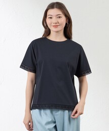 プレーティング天竺 レース切替Tシャツ