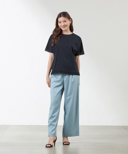 amaca（アマカ）の「プレーティング天竺 レース切替Tシャツ（Tシャツ/カットソー・レディース・オフホワイト/ダークネイビー/グリーン・40/38）」の6枚目の写真