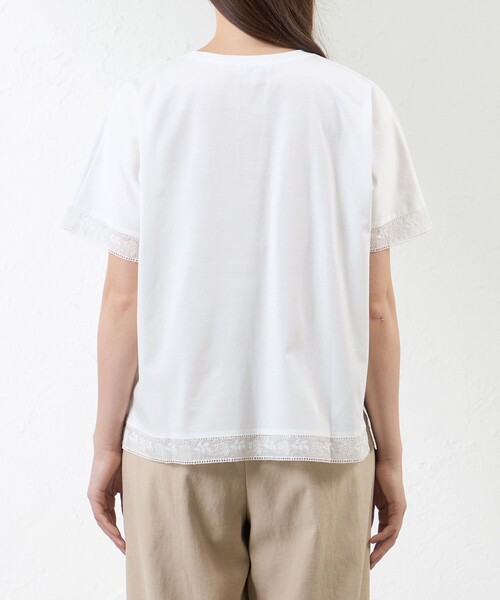 amaca（アマカ）の「プレーティング天竺 レース切替Tシャツ（Tシャツ/カットソー・レディース・オフホワイト/ダークネイビー/グリーン・40/38）」の10枚目の写真