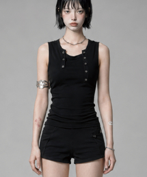 Two-Line Button Short Sleeveless (Black)