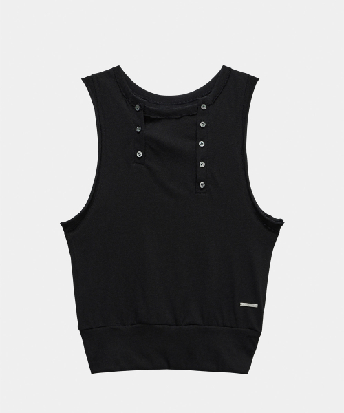 ETRE AU SOMMET(エトレオソメ)の「Two-Line Button Short Sleeveless (Black)(Tシャツ/カットソー・レディース・その他・FREE)」の4枚目の写真