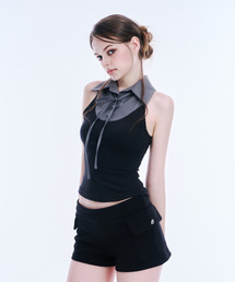ARCMETHOD（アークメソッド）の「レイヤードリボンカラー スリーブレスTシャツ (グレー)（Tシャツ/カットソー）」