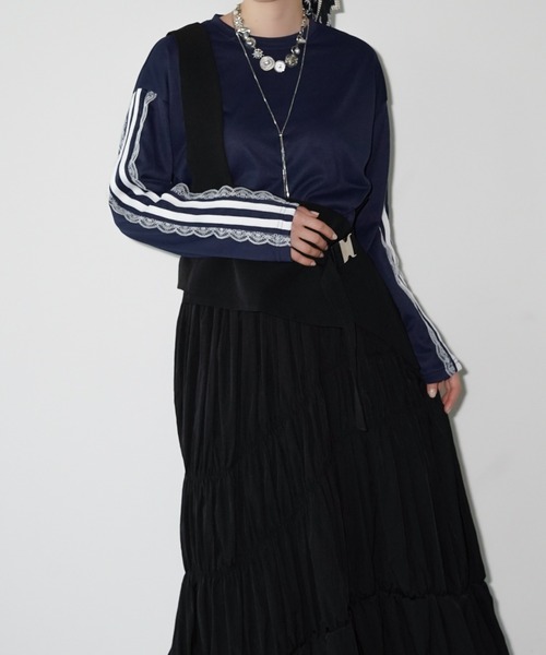 chuclla（チュクラ）の「サイドラインレーストップス chw26a044（Tシャツ/カットソー・レディース・ネイビー/ライトグレー・FREE）」の12枚目の写真