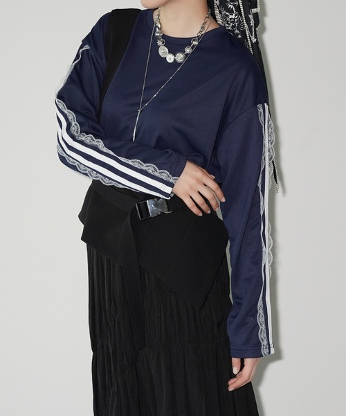 chuclla（チュクラ）の「サイドラインレーストップス chw26a044（Tシャツ/カットソー・レディース・ネイビー/ライトグレー・FREE）」の13枚目の写真