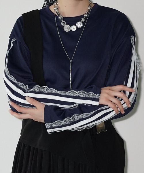 chuclla（チュクラ）の「サイドラインレーストップス chw26a044（Tシャツ/カットソー・レディース・ネイビー/ライトグレー・FREE）」の17枚目の写真