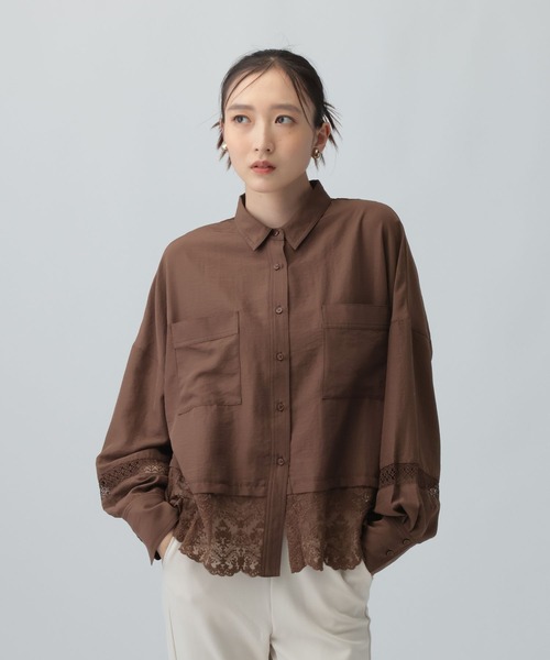 LEPSIM（レプシィム）の「レース切り替えポンチョ長袖シャツ　1053608（シャツ/ブラウス・レディース・ブラウン/ブラック/ナチュラル/モカ・FREE）」の21枚目の写真