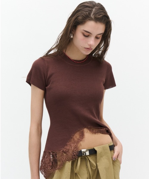 Lutim by u(ルチバイユー)の「【接触冷感】シャーベットタッチヴェールレースヘムニット(Tシャツ/カットソー・レディース・ブラウン/チャコールグレー/ブラック・FREE)」の3枚目の写真