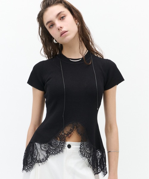 Lutim by u(ルチバイユー)の「【接触冷感】シャーベットタッチヴェールレースヘムニット(Tシャツ/カットソー・レディース・ブラウン/チャコールグレー/ブラック・FREE)」の2枚目の写真
