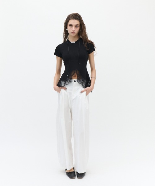 Lutim by u(ルチバイユー)の「【接触冷感】シャーベットタッチヴェールレースヘムニット(Tシャツ/カットソー・レディース・ブラウン/チャコールグレー/ブラック・FREE)」の7枚目の写真