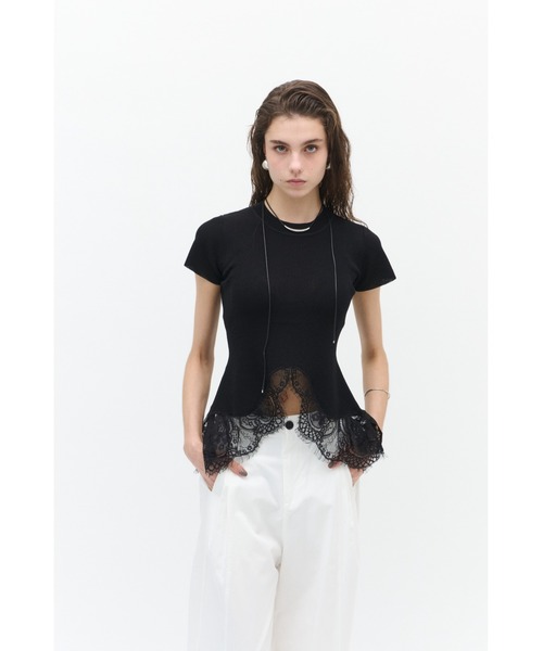 Lutim by u(ルチバイユー)の「【接触冷感】シャーベットタッチヴェールレースヘムニット(Tシャツ/カットソー・レディース・ブラウン/チャコールグレー/ブラック・FREE)」の4枚目の写真