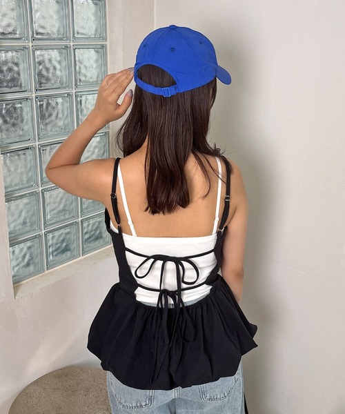 ISOOK（アイスー）の「バックリボンペプラムキャミソールビスチェ(eri. select) / キャミビスチェ レイヤード 重ね着 チュニック（キャミソール・レディース・ダークグレー/ブラック・FREE）」の17枚目の写真