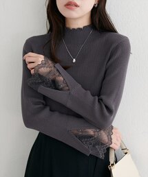 袖口レースもちもちリブタートル