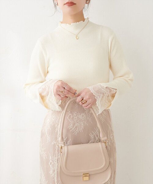 natural couture(ナチュラルクチュール)の「袖口レースもちもちリブタートル(ニット/セーター・レディース・ブラック系その他/チャコールグレー/ブラック/モカ/グレー/サックスブルー/グレイッシュベージュ/オフホワイト・FREE)」の10枚目の写真