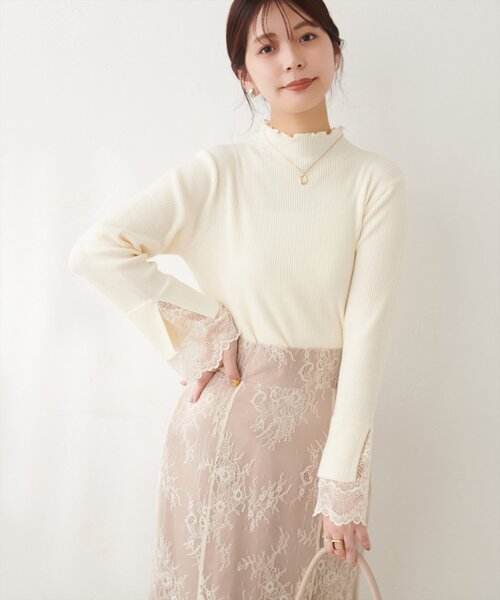natural couture(ナチュラルクチュール)の「袖口レースもちもちリブタートル(ニット/セーター・レディース・ブラック系その他/チャコールグレー/ブラック/モカ/グレー/サックスブルー/グレイッシュベージュ/オフホワイト・FREE)」の11枚目の写真
