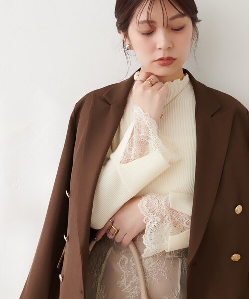 natural couture(ナチュラルクチュール)の「袖口レースもちもちリブタートル(ニット/セーター・レディース・ブラック系その他/チャコールグレー/ブラック/モカ/グレー/サックスブルー/グレイッシュベージュ/オフホワイト・FREE)」の13枚目の写真